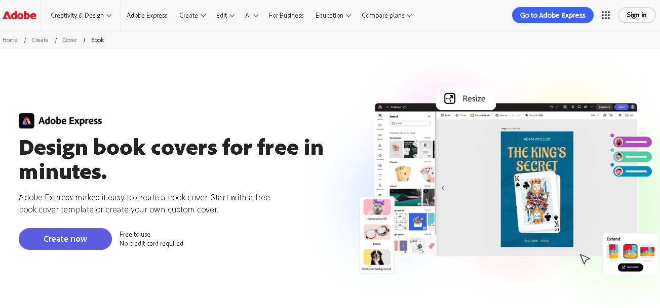 Free Adobe Express book cover generator for 2025 with professional templates