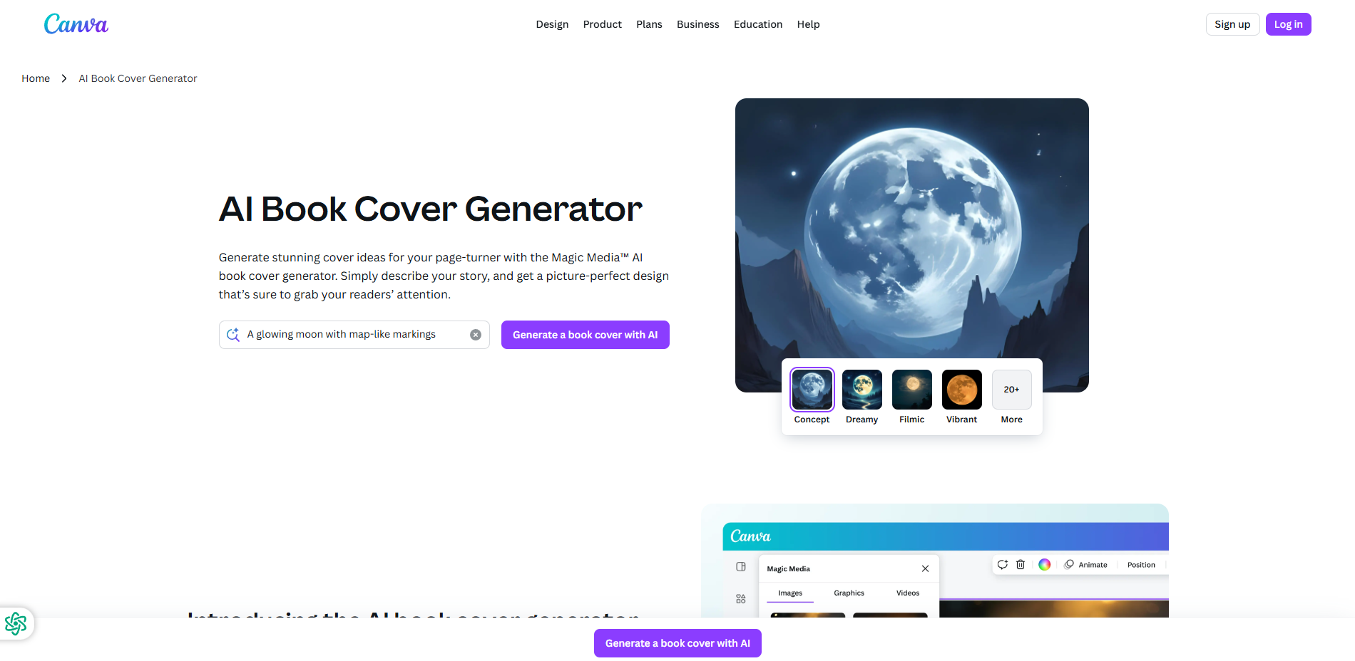Free Canva AI book cover generator for 2025 showing template library
