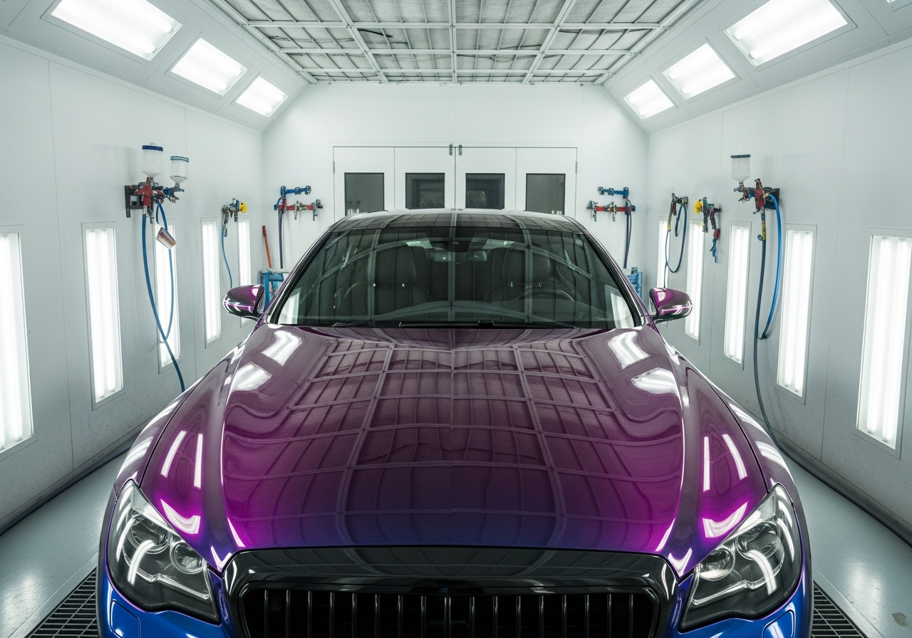 Automotive workshop with car paint technology