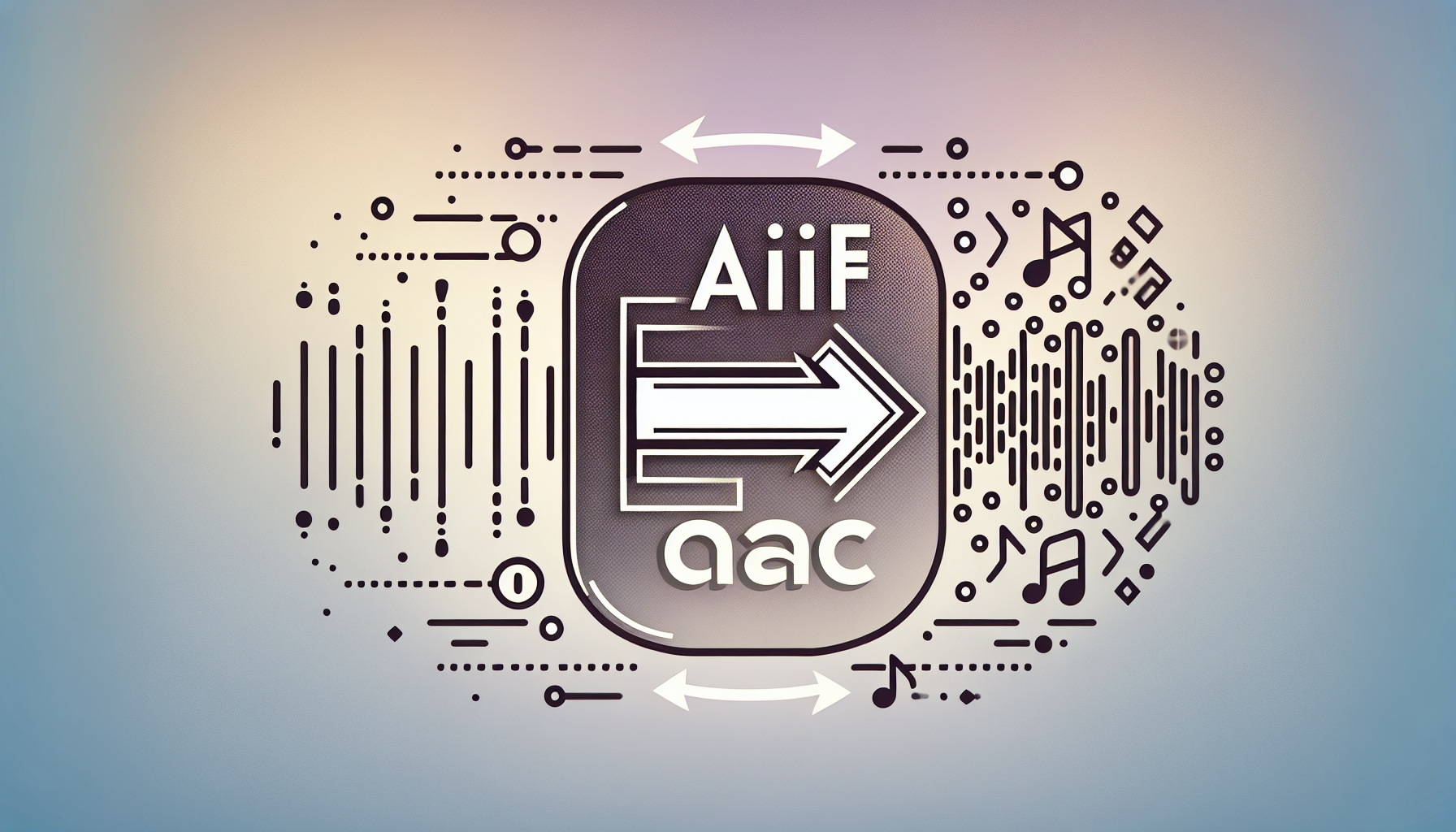 Illustration showing an AIF audio file being converted to AAC format with arrows indicating compression