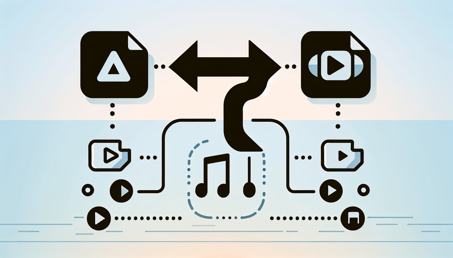 Illustration showing an AIF audio file transforming into an M4A format with compatibility icons.