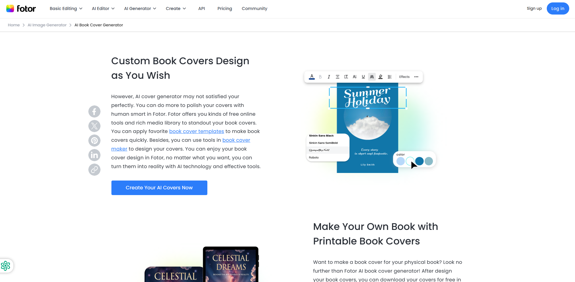 Free Fotor AI book cover generator for 2025 with editing tools