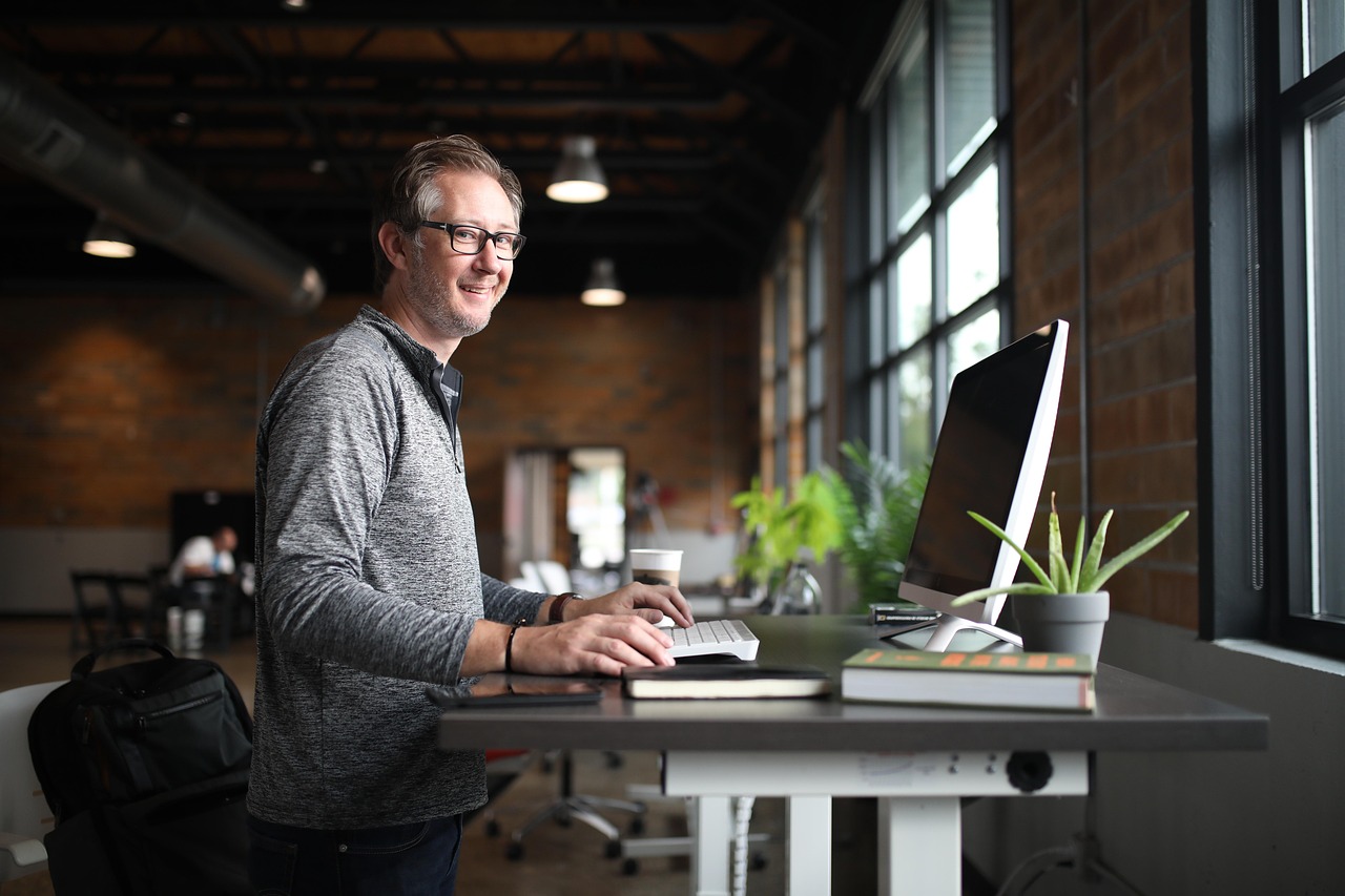 Modern ergonomic office workspace with standing desk